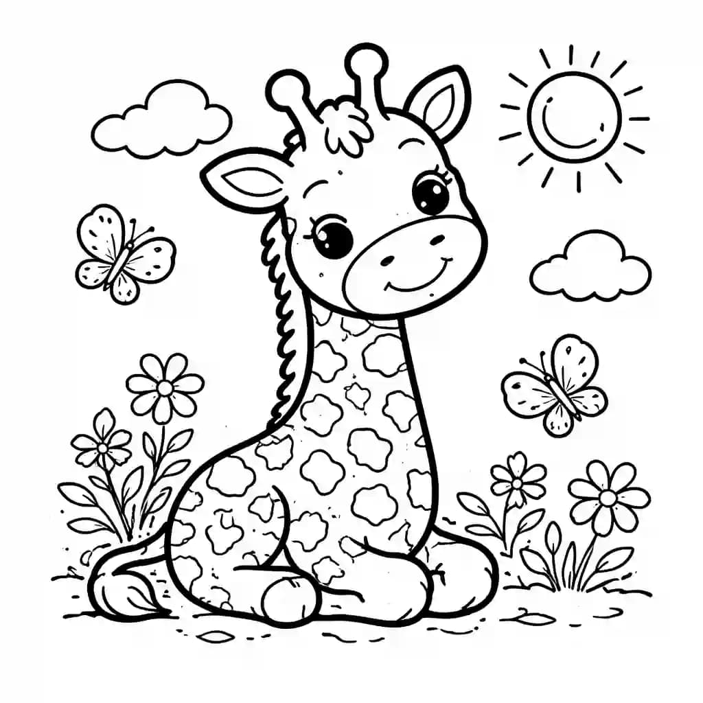 desenho de girafa bebê para colorir com traços grossos e fundo branco