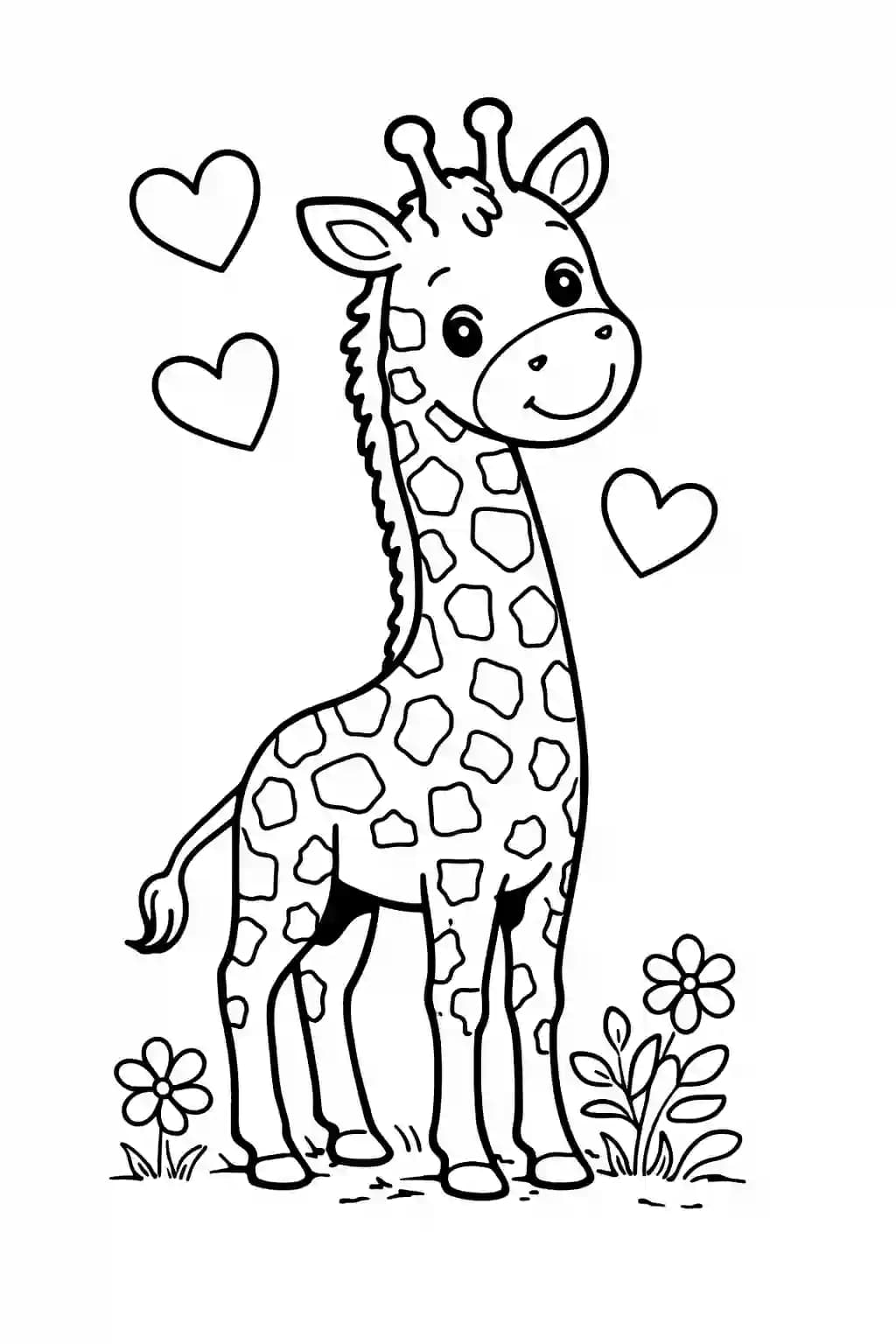desenho de girafa fofa para colorir com traços grossos e fundo branco