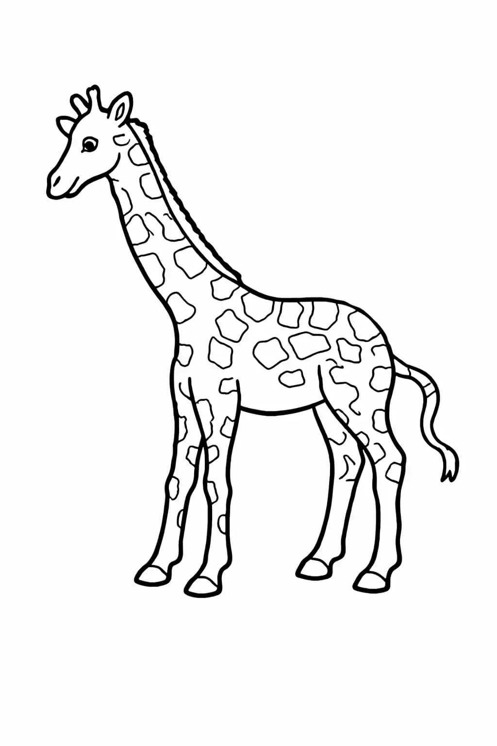 desenho simples de girafa para colorir com traços grossos e fundo branco